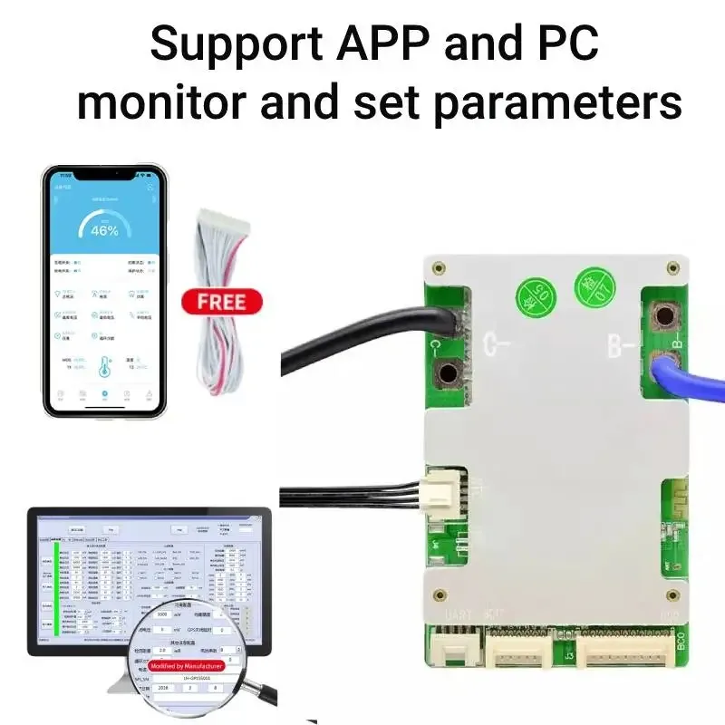 JIABAIDA 16S 48V LiFePo4 BMS 10S 12S 13S 14S 16S 17S Li-ion Lithium Battery JBD Smart BMS BT UART 20A 40A 50A 80A 120A Discharge