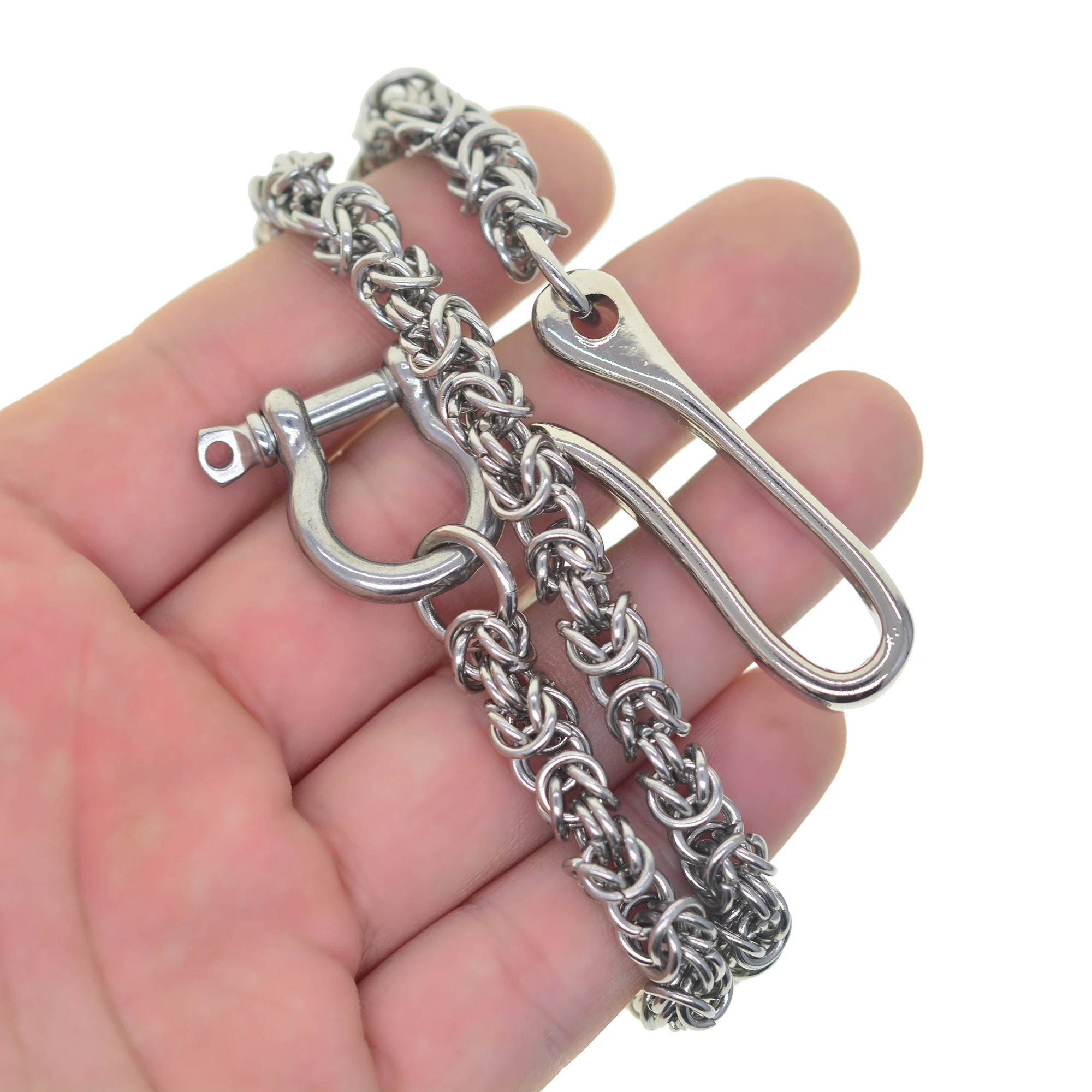 handmade 304 Stainless steel Byzantine wallet jean trousers biker keychains D joint shackle Japanese fishhook U hook