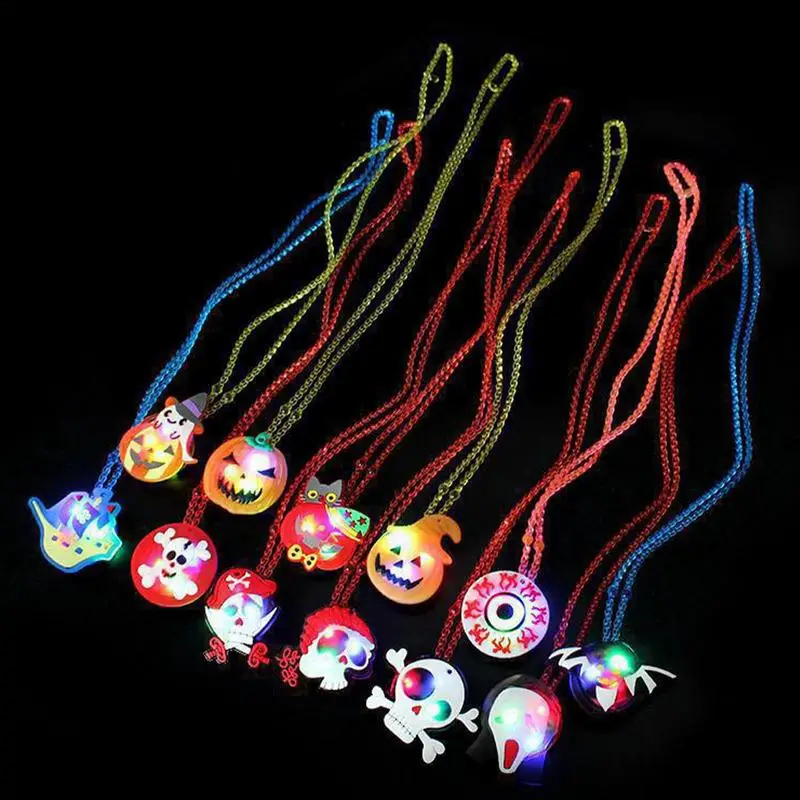 Halloween Glowing Pendant Toys Necklaces Toys Party Favors Toys Light Up Necklaces LED Necklaces For Kids For Halloween Party