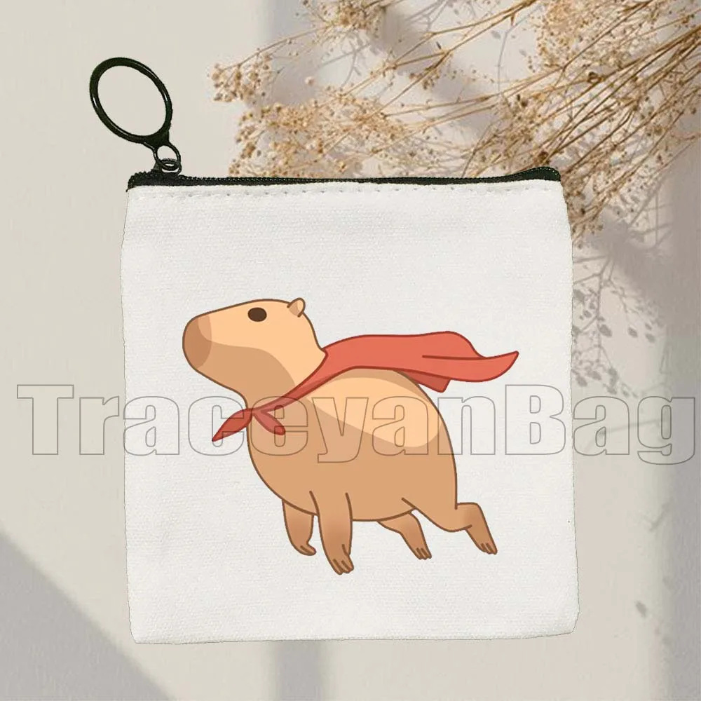 

Cute Cartoon Capybara Animal Capybara with Daisy Flower Be Cappy Cotton Canvas Coin Purse Key Case Small Bag Wallet Zipper Pouch