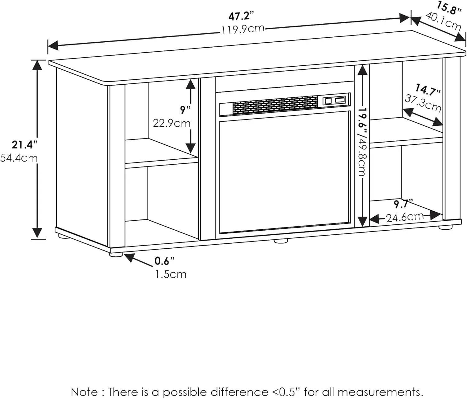 Entertainment Center Stand with Fireplace for TV up to 55 Inch, Americano, Corded Electric, Adjustable