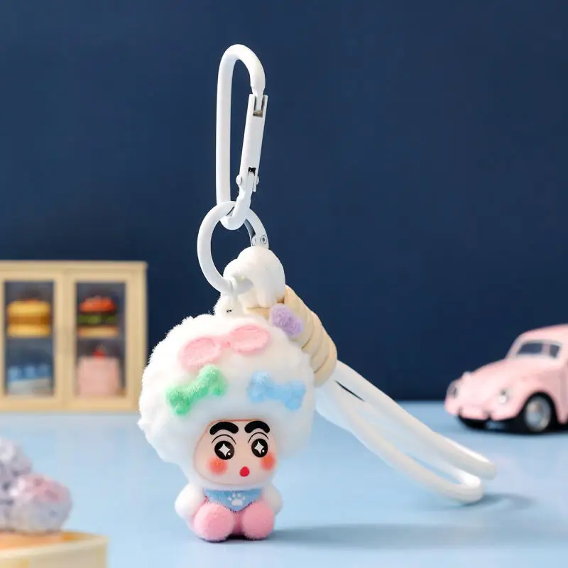 Shinchan Flocked Keychain Pendant Cute Cartoon Figure Bag Charm Mini Flocking Ornament Portable Daily Accessory Decorative Gift