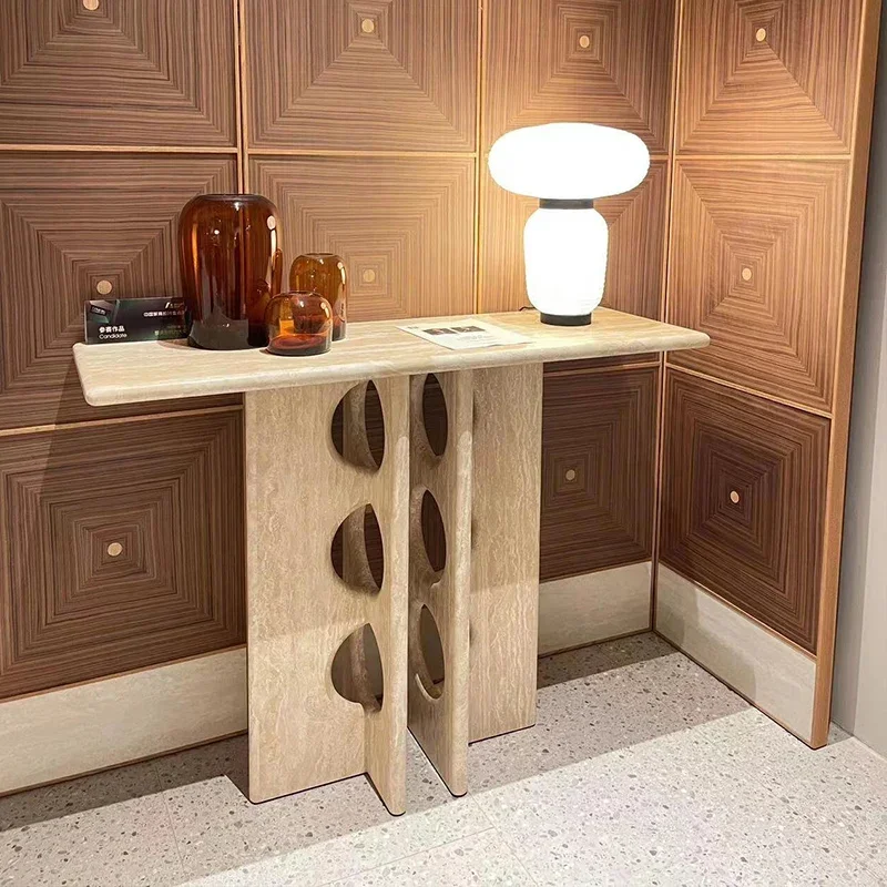 Wabi-sabi wind natural travertine entry ultra-narrow retro strip case is decorated against the wall entrance platform   TF
