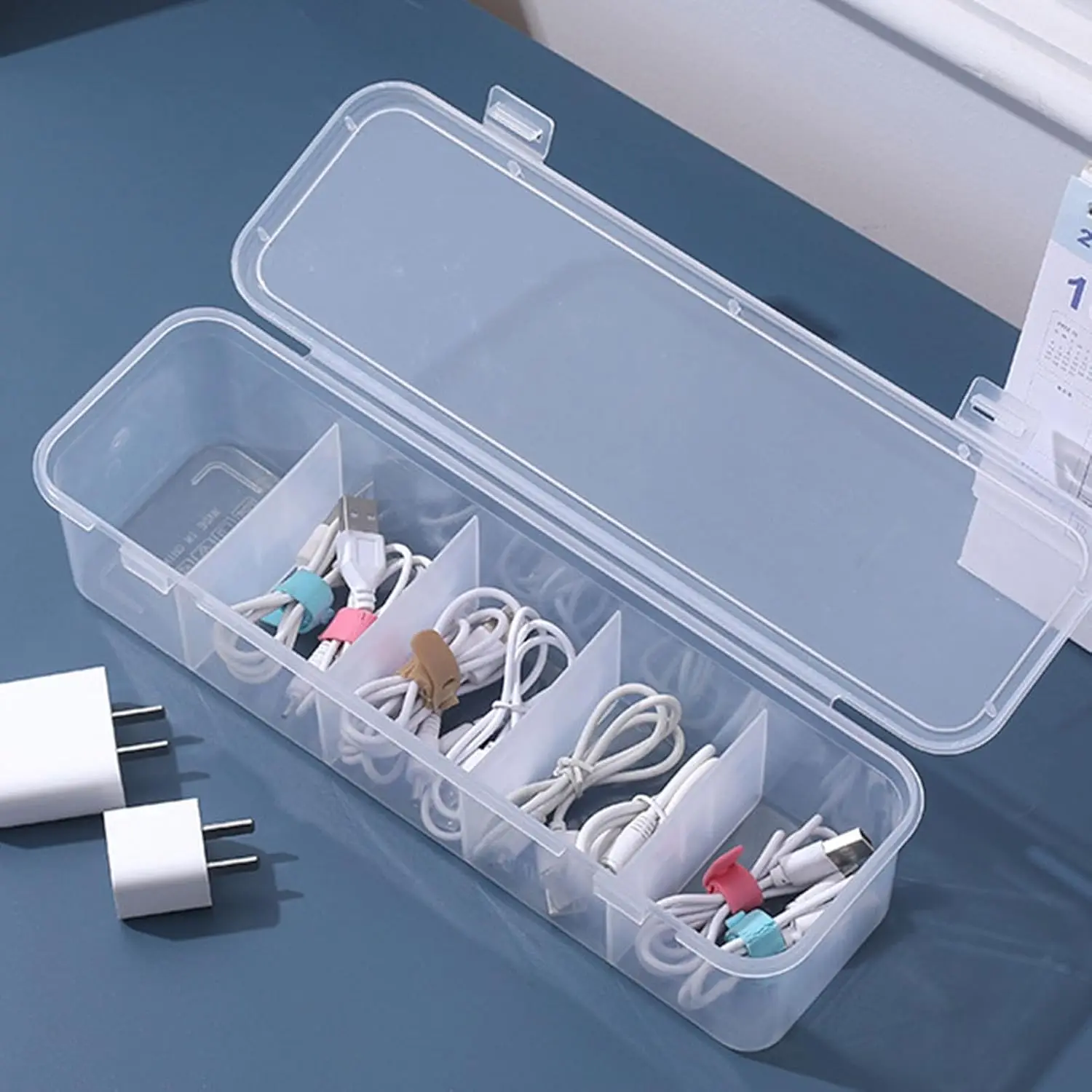 

1pc Plastic Storage Box 5 Grids Compartment Storage Box For Hair Accessory Jewelry Charging Cable Storing Desktop Organizer Box
