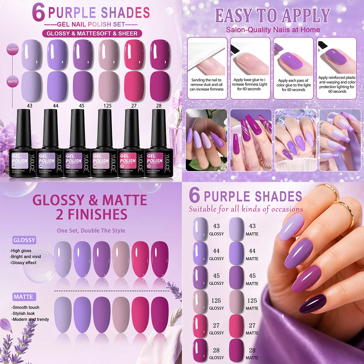 6색 퍼플 시리즈 젤 네일 폴리시 세트, UV LED  - Nail Art Violet 리뷰 및 가격