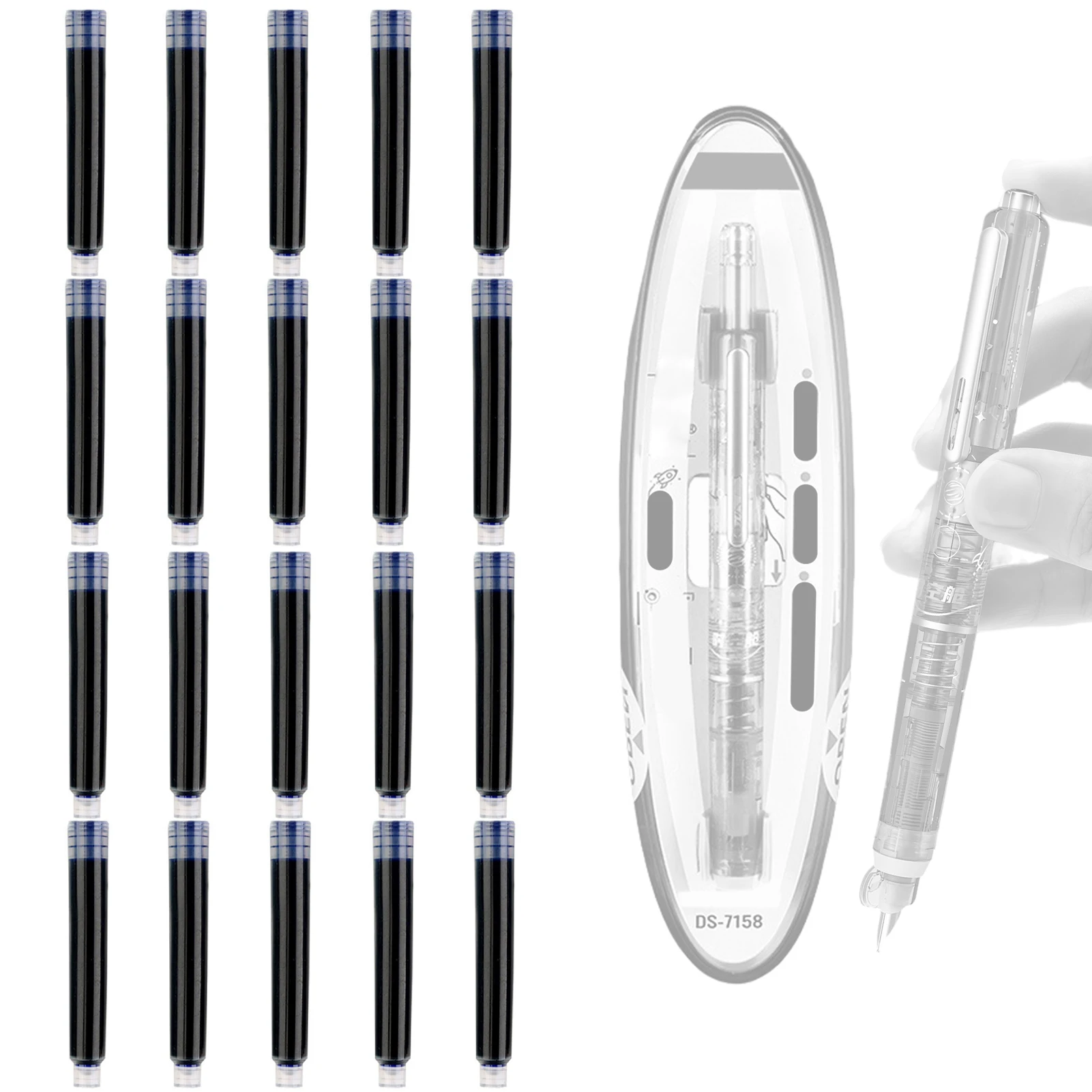 

20 шт., многоразовые чернильные ручки, набор картриджей с синими чернилами для картриджей для перьевых ручек, сменные картриджи для перьевых ручек, школьные и офисные принадлежности