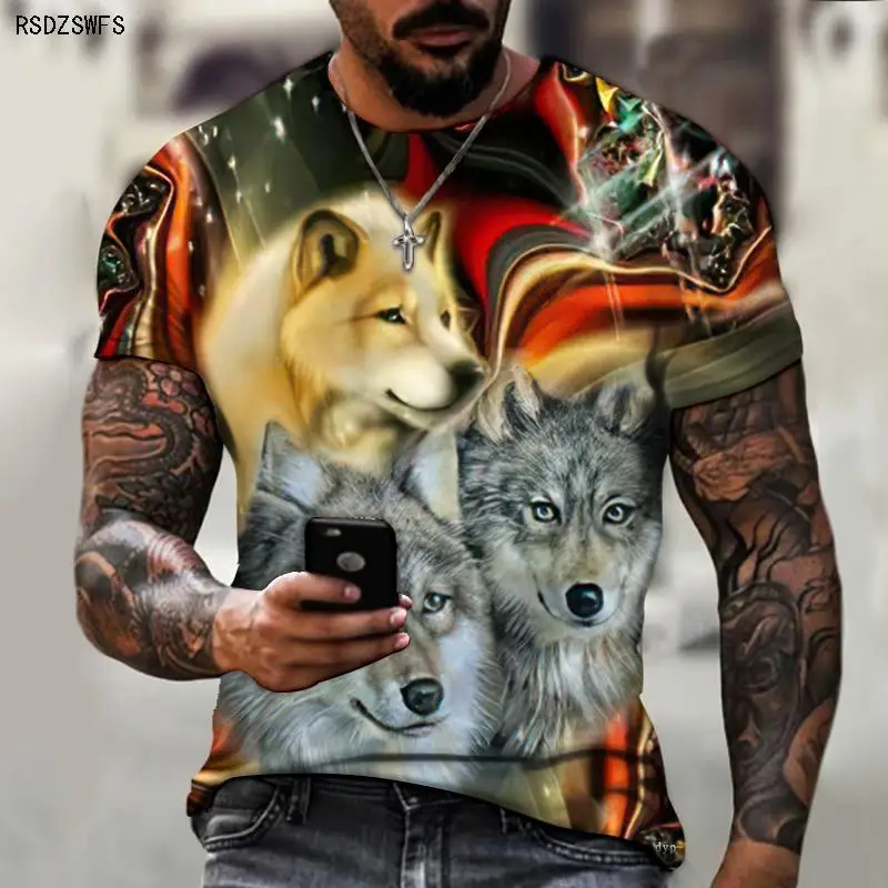 Brand Men\'s T-shirt 3D Printing Ice And Fire Wolf Horror Series Fierce Werewolf Street Cool And Handsome New