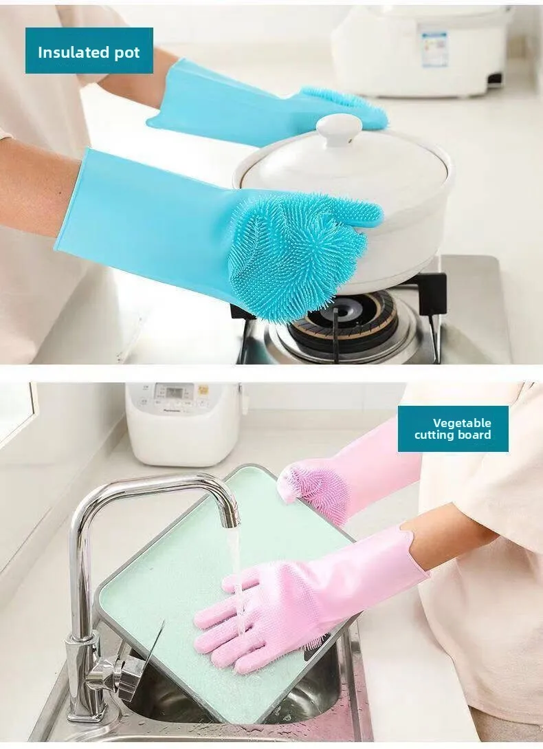 Silicone Dishwashing Gloves, Magic Gloves, Durable, Wear-Resistant, Waterproof Rubber Gloves for Special Use