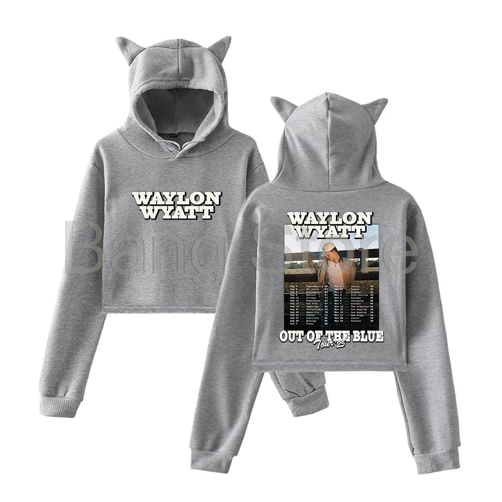 Waylon Wyatt Out of the Blue Tour 2025, Katzenohr-Hoodie, Damen-Langarm-Sweatshirt, weiblich, lässig, Streetwear, bauchfreie Tops