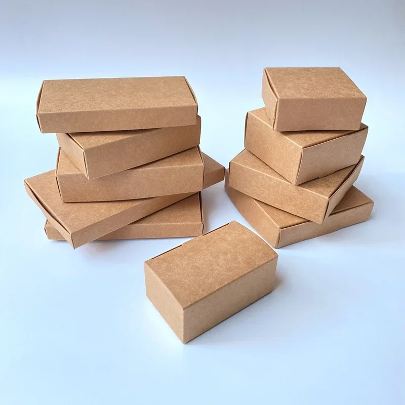 Natural Brown Kraft Paper Box 50pcs Gift Box Cajas de Carton Soap Packaging Box Wedding Favors Candy Box Customzied Logo