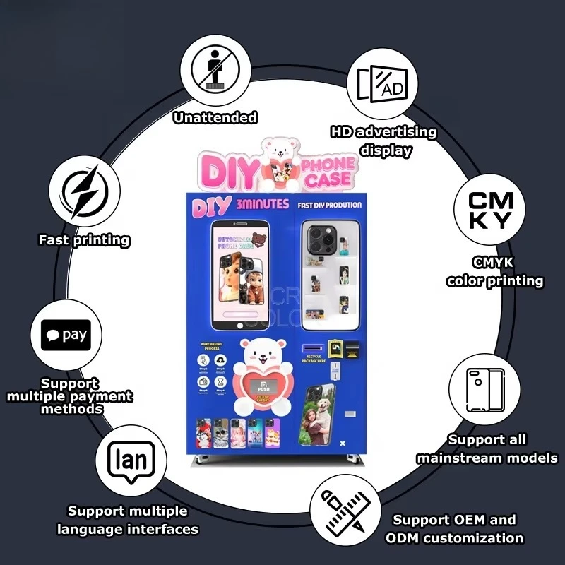 新型商用高収益セルフサービスカスタムDIY携帯電話ケースプリンター全自動携帯電話ケースプリンター自動販売機
