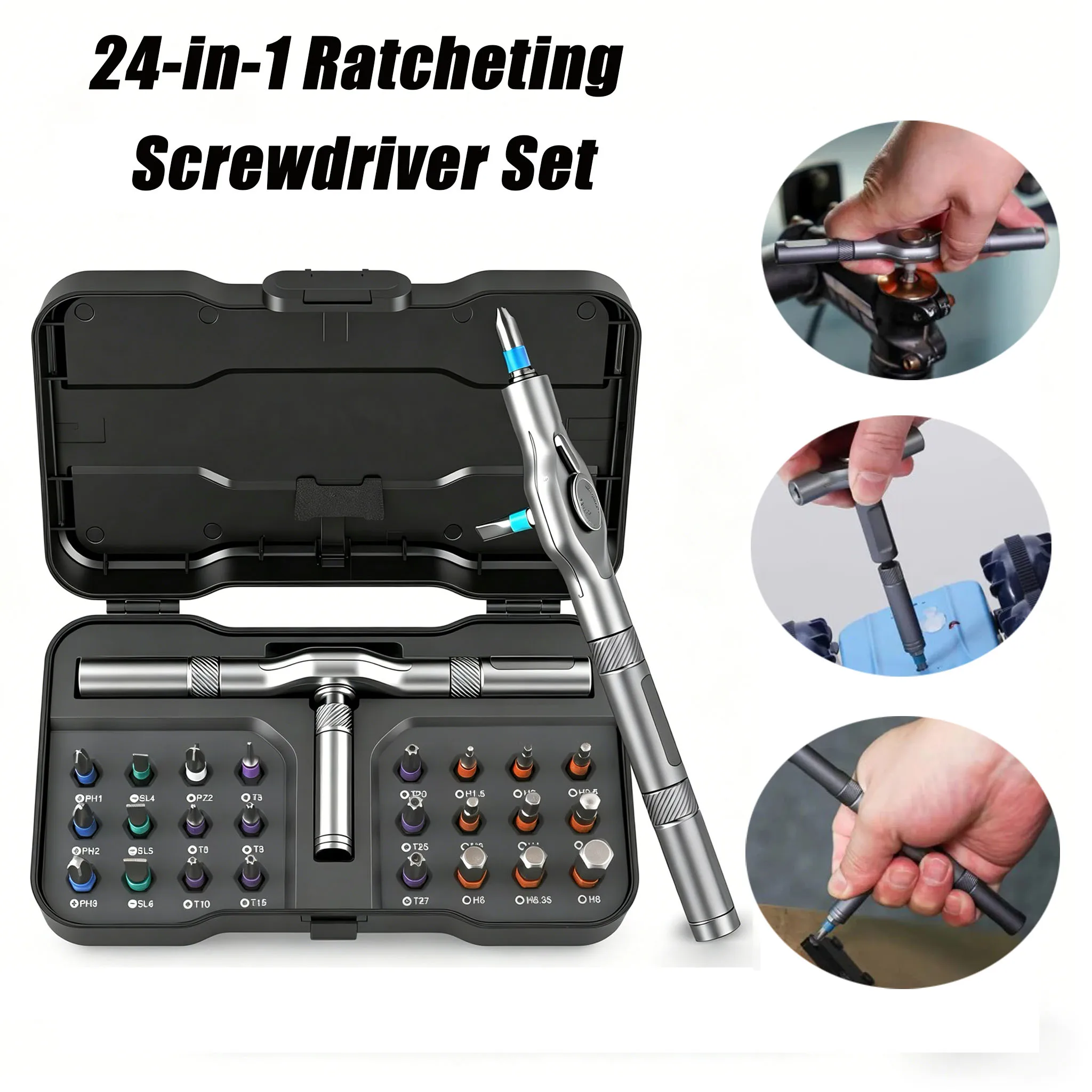 

S2 24in1 Magnetic Screwdriver Set Magnetic Compact Portable Ratcheting Screwdriver with Reversible High Torque Drive Handle Home