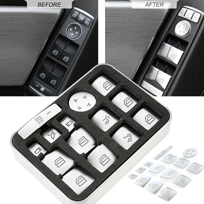 A Set Car's Window Lift Button Cover Sticker Switch Panel Styling for Mercedes Benz A B C Class W204 W212 GLA GLK CLA GL ML GLE