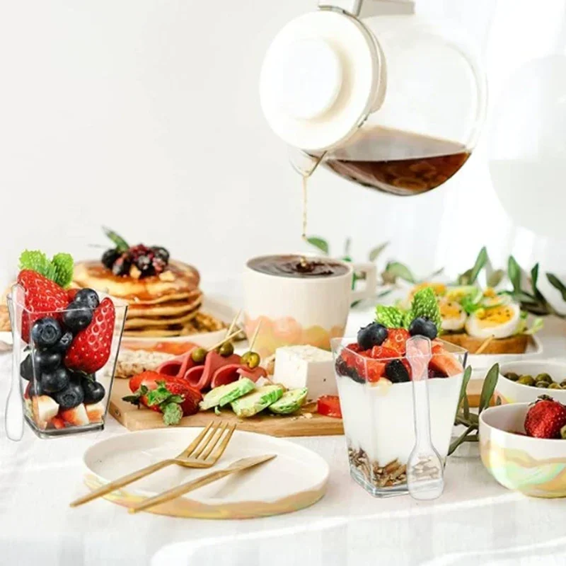1-100PCS 40/20oz Mini Square Clear Plastic Dessert Cups Party with Small Plastic Dessert Cups Great for Desserts,pudding,mousse image 2