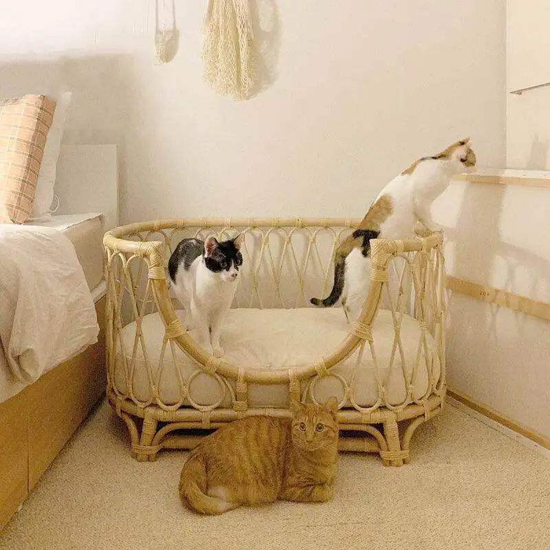 

Natural Rattan Artist Pet Bed Weaving Princess Light Luxury Pet Bed Japanese Vintage Pet Products Haustierbett XY40CWC