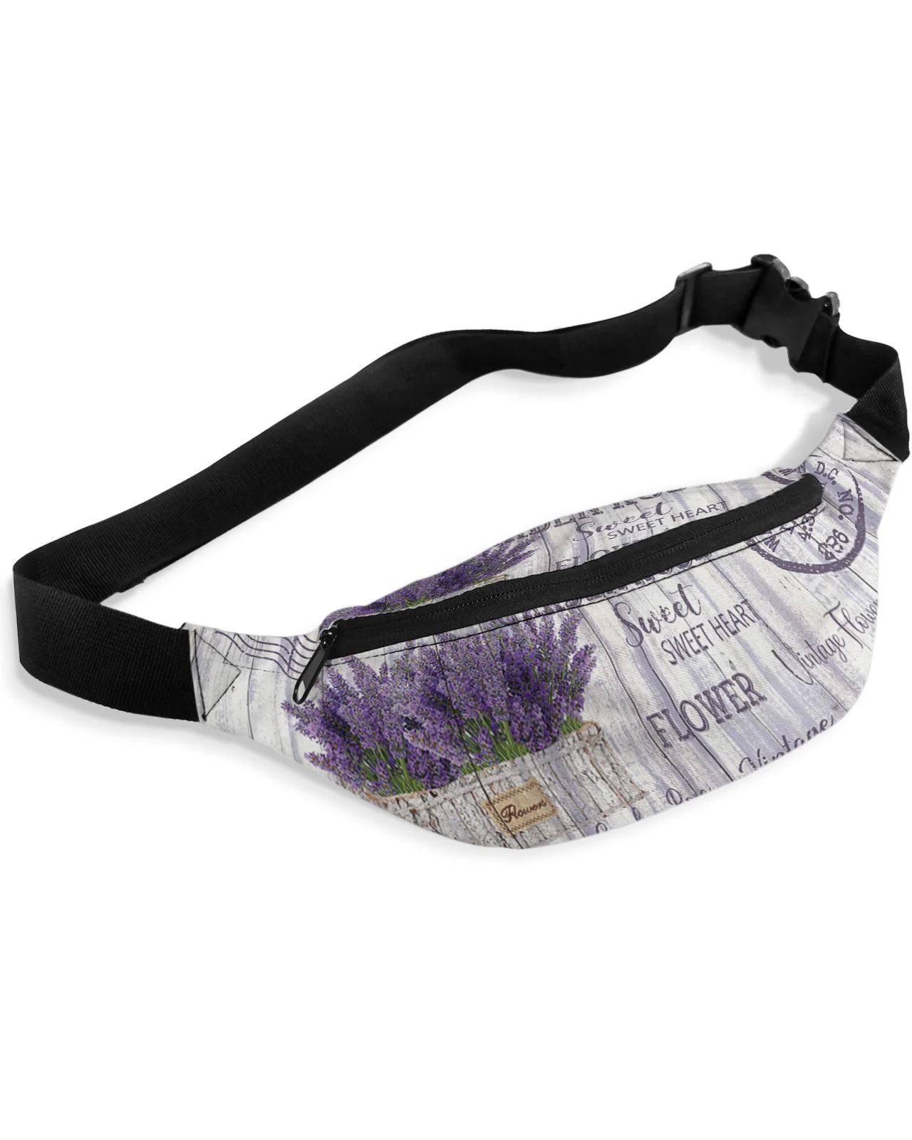 Purple Flower Lavender Flowerpot Vintage Postcard Men Women Waist Bag Fanny Pack Belt Bag Wallet Waterproof Banana Hip Bags