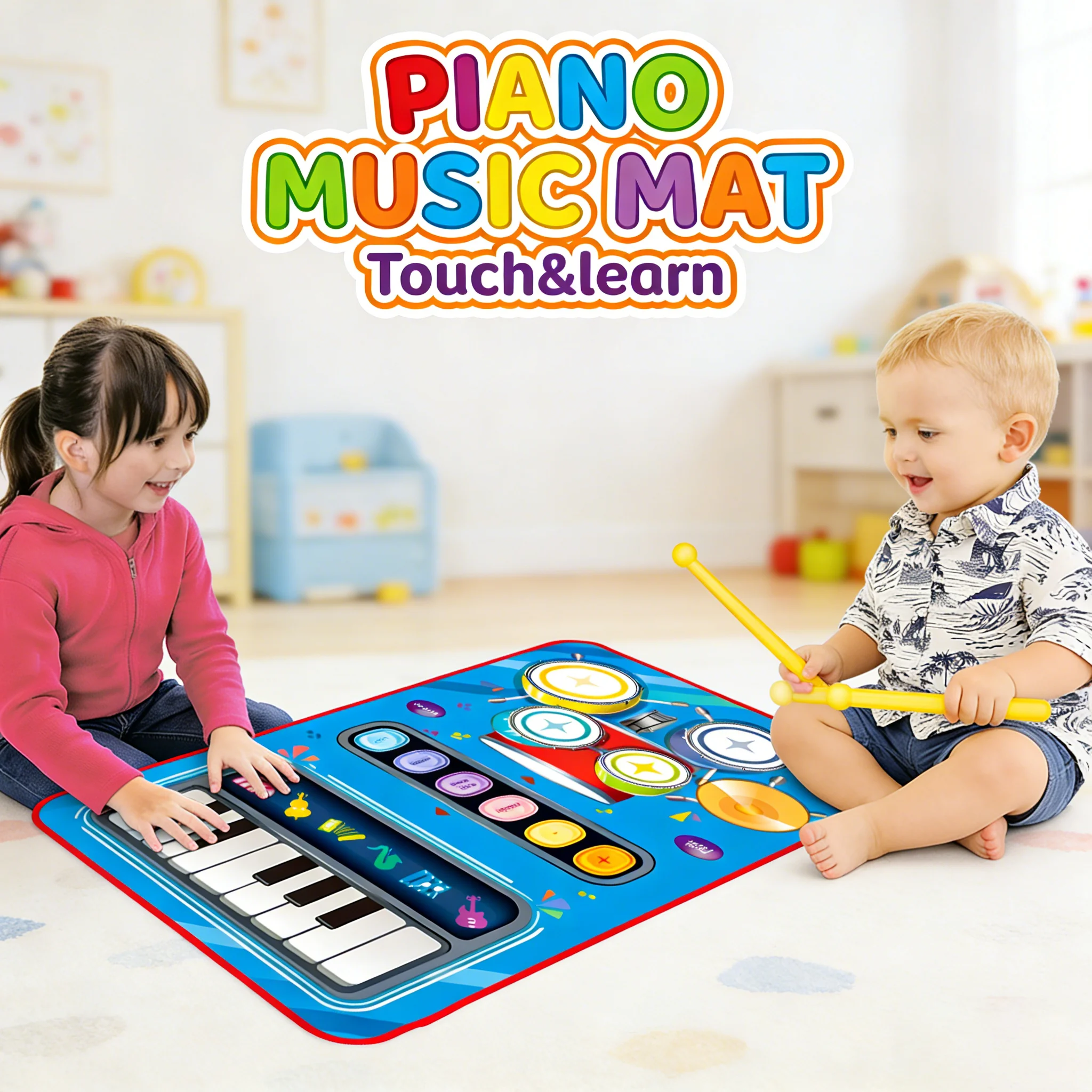 Children's 2In1 Musical Blanket Drum Piano Keyboard Electronic Multifunctional Jazz Instrument Educational Toys Boys Girls Gift