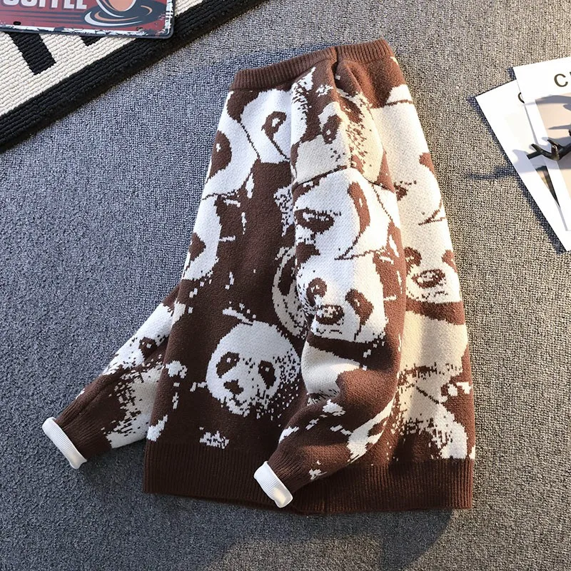 Maglione lavorato a maglia Panda Jacquard Pattern Pullover 2024 Casual Girocollo Pullover da uomo lavorato a maglia a contrasto