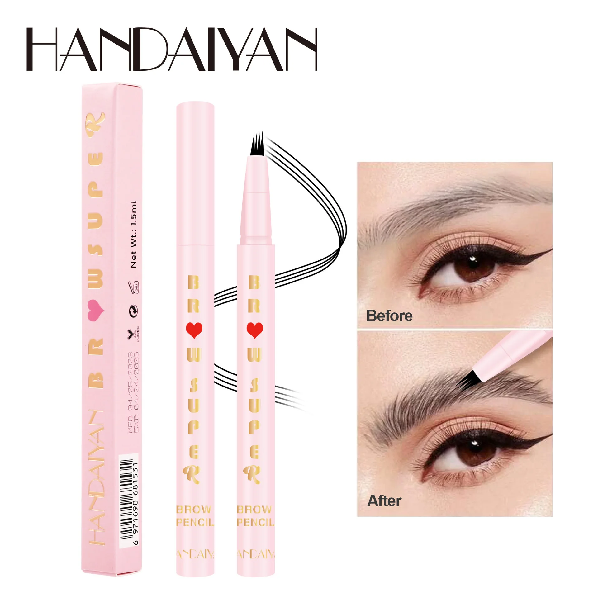 HANDAIYAN Four-fork Liquid Eyebrow Pencil Natural Eyebrows Waterproof, Sweat Resistant Lasting Without Decolorizing