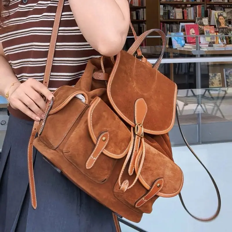 

Модный женский рюкзак из замши большой емкости, винтажные сумки для женщин, школьные сумки, дорожный рюкзак, женская сумка для книг, рюкзак