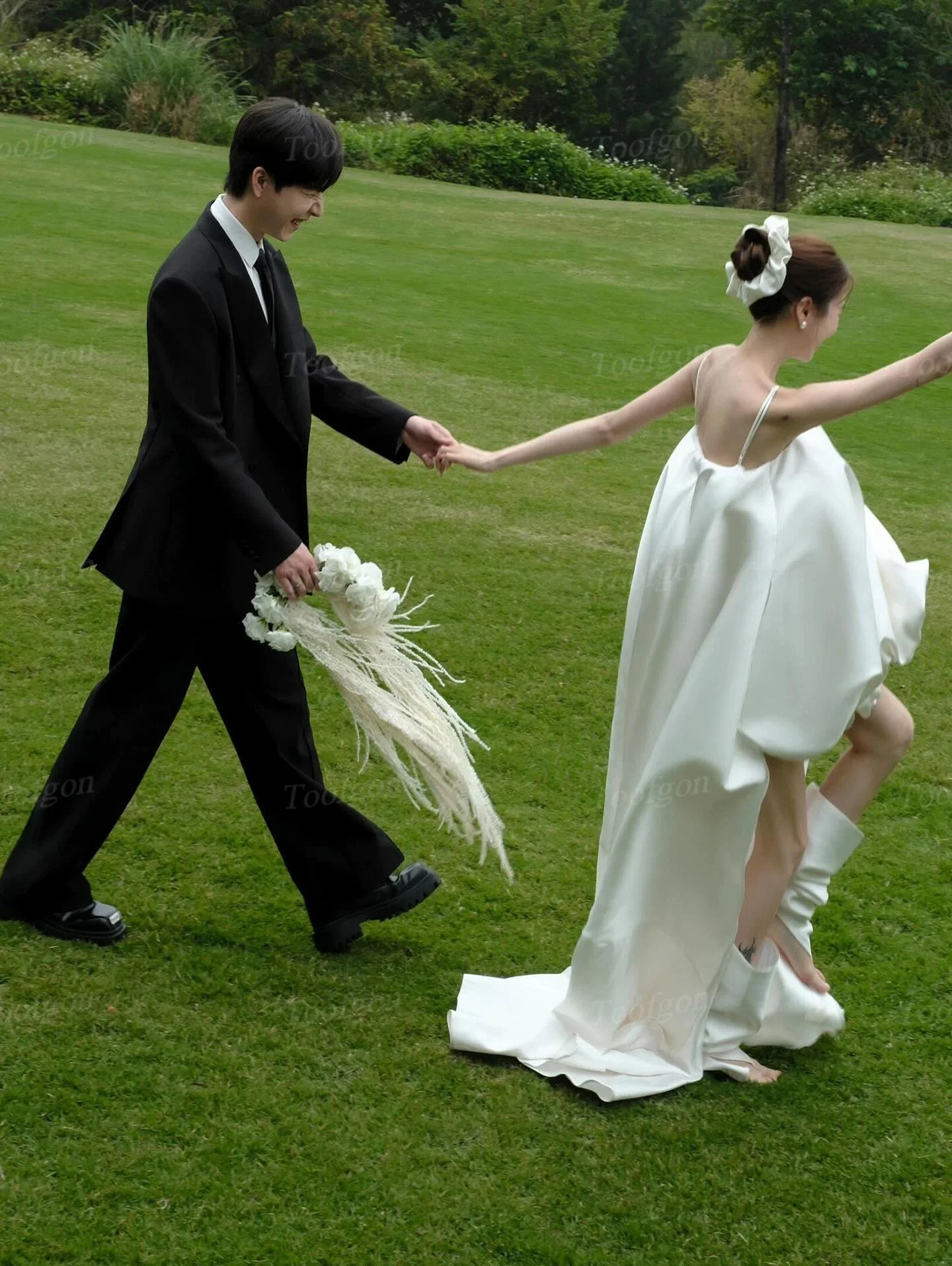 Toofgon Abiti da sposa personalizzati corti davanti lunghi dietro Sposa senza spalline Corea Abiti da sposa per fotografia di matrimonio formale da donna