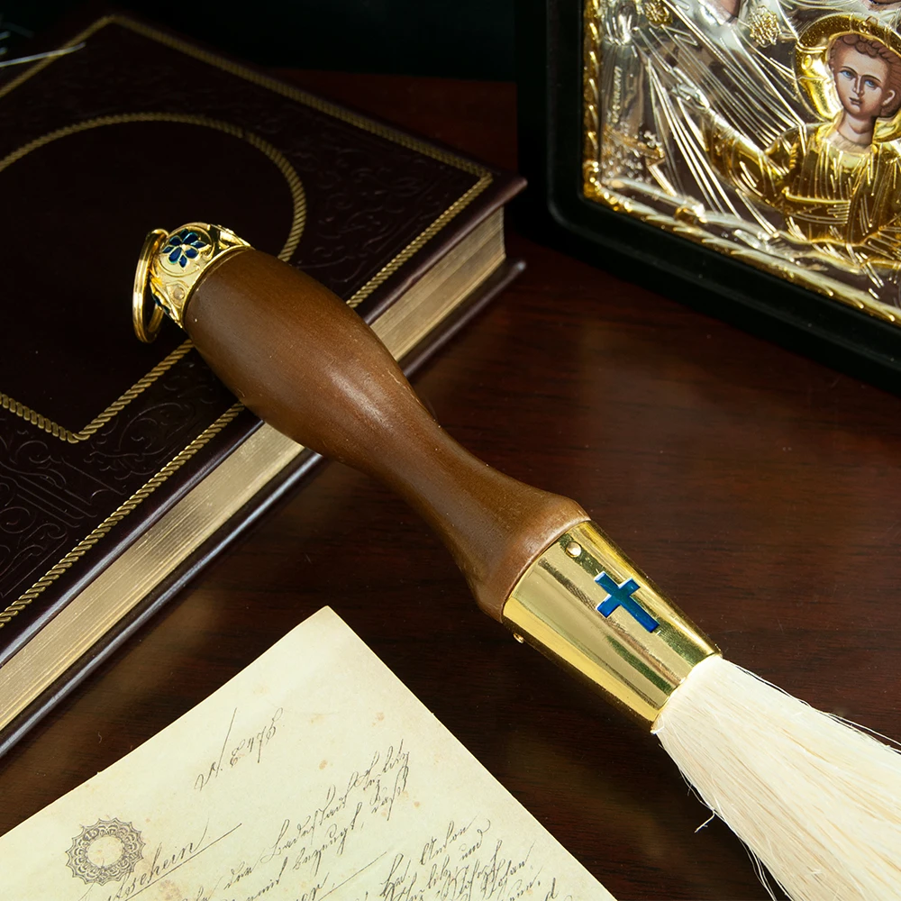 HTISOK Neue Orthodoxe Weihwasser-Sprühbürste mit Holzgriff, Synthetikwolle und Metallkreuz-Akzenten, 15 Zoll, für religiöse Zeremonien – Detail 8