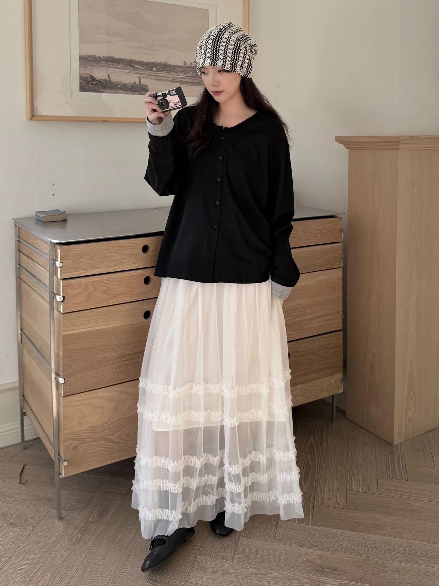 Land And Mountain Island Dream Weaving Color Collision Sleeve Design round Neck Base White T-Shirt Inner Wear Casual Loose Fi...