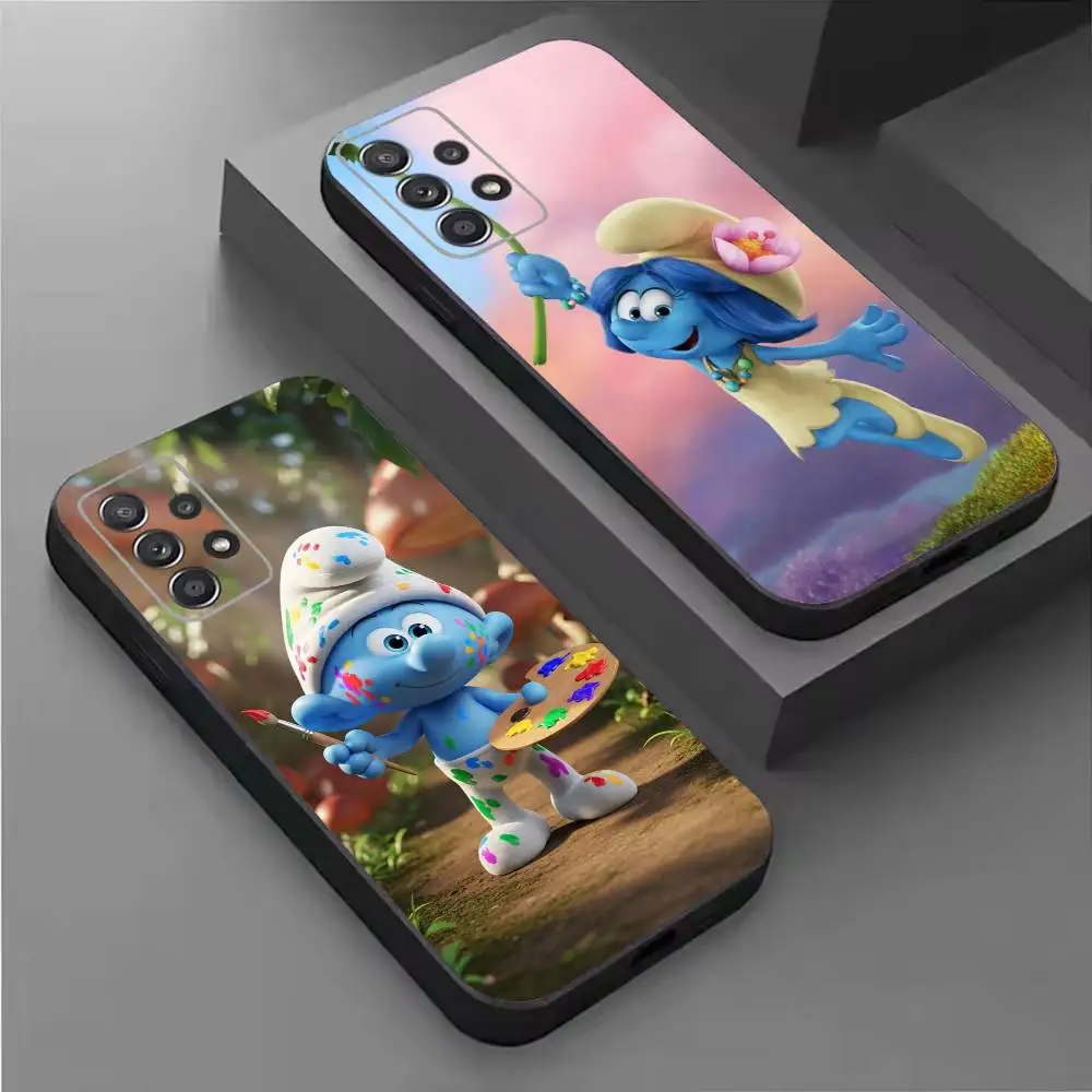 cute The Smurf-s Soft Black Phone Case for Samsung  S26,25,24,21,22,21,20,10,9,8,7,6Ultra,Plus,Fe, Lite