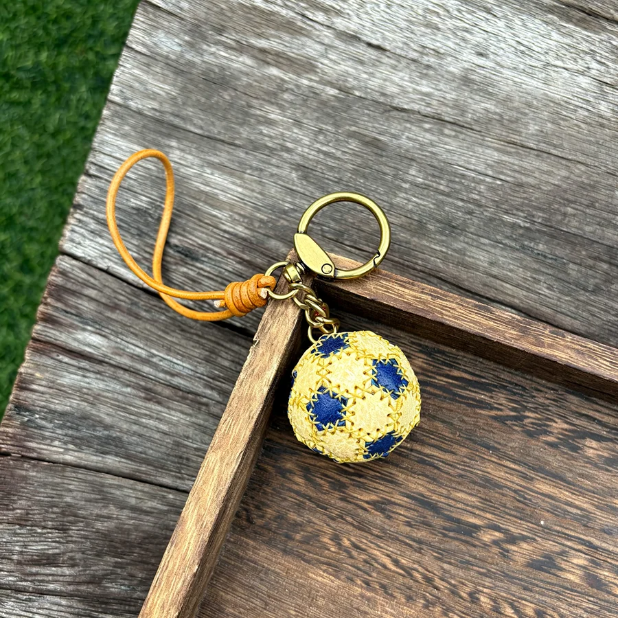 Cowhide Bag Charm Soccer Keyrings Wholesale Basketball Keychain Cute Sport Ball Series Crochet Keychain Bag Accessory Pendant