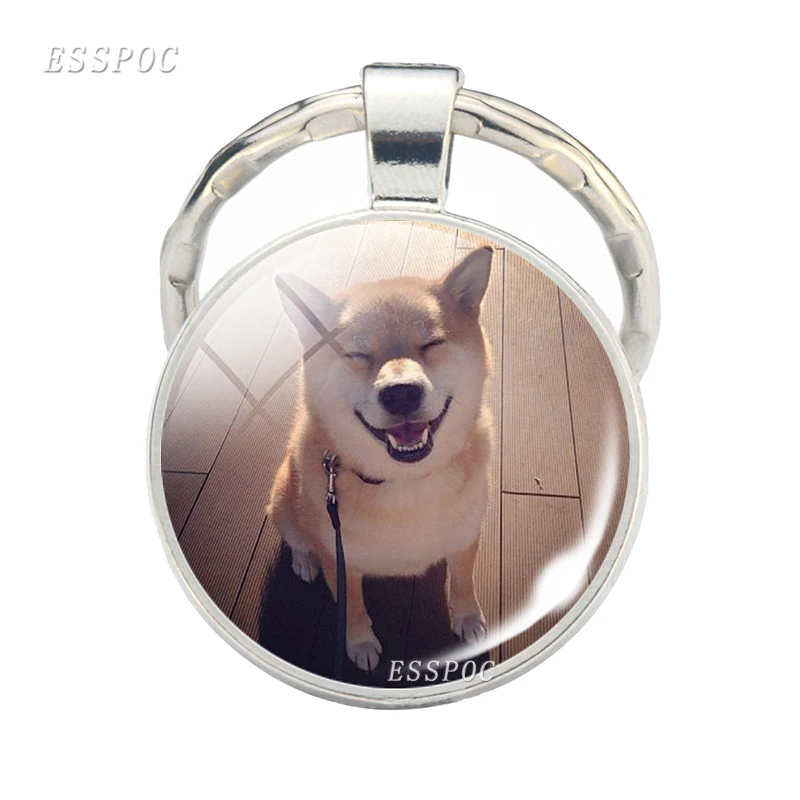 German Shepherd Shiba Inu Keychain Glass Cabochon Fashion Key Ring Cute Dog Pendant Jewelry Gifts for Dogs and Animal Lovers