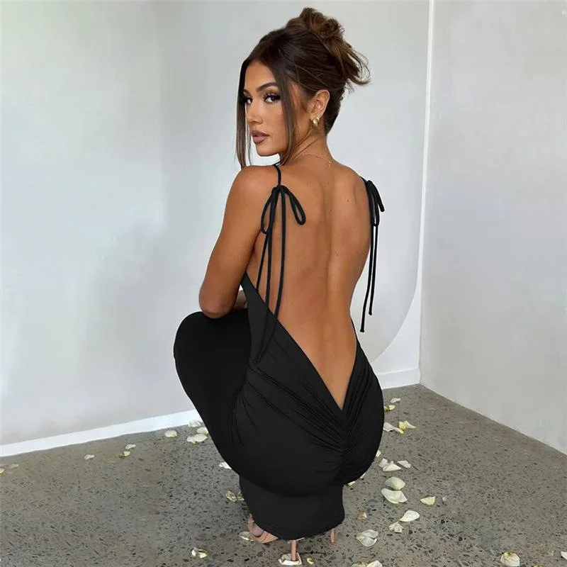 Sexy backless effen bodycon-jurk met bandjes voor dames avondfeest