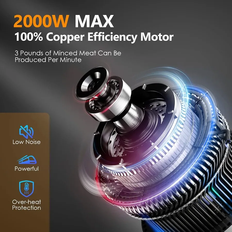 Электрическая мясорубка 350 Вт [2000 Вт Макс.] с лезвиями из нержавеющей стали и 3 пластинами для домашнего использования на кухне Многофункциональный мясорубка