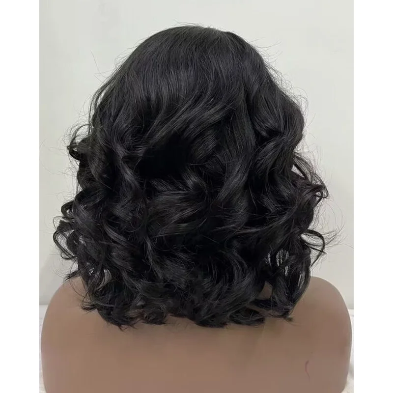 Black Curly Wigs Pre Plucked 13x4 Lace Front 100%  Hair Bob Wave Wigs