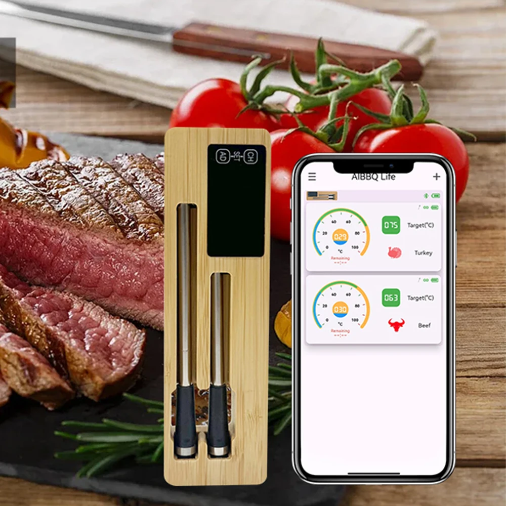 

Smart Wireless Meat Thermometer for BBQ,Bluetooth Digital Food Meter LCD display for Grilling and Smoking for Kitchen (2 Probe)