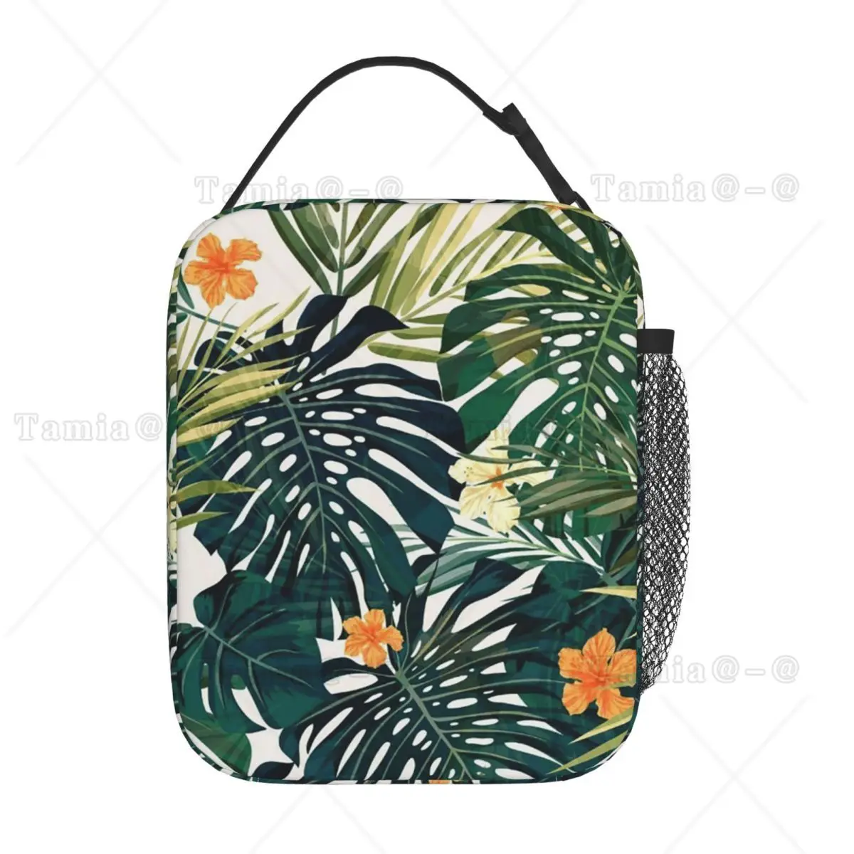Tropical Green Leaves And Flowers Pattern Insulated Lunch Bag for Women Kids Portable Food Boxes Thermal Lunch Box Tote