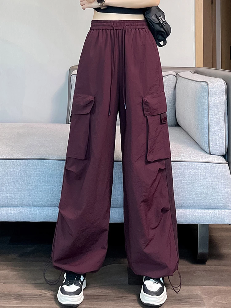 Loose Casual Cargo Pants Women Summer Vintage Sports Pockets Streetwear Trouser High Waist Female Preppy Retro Sweatpants New