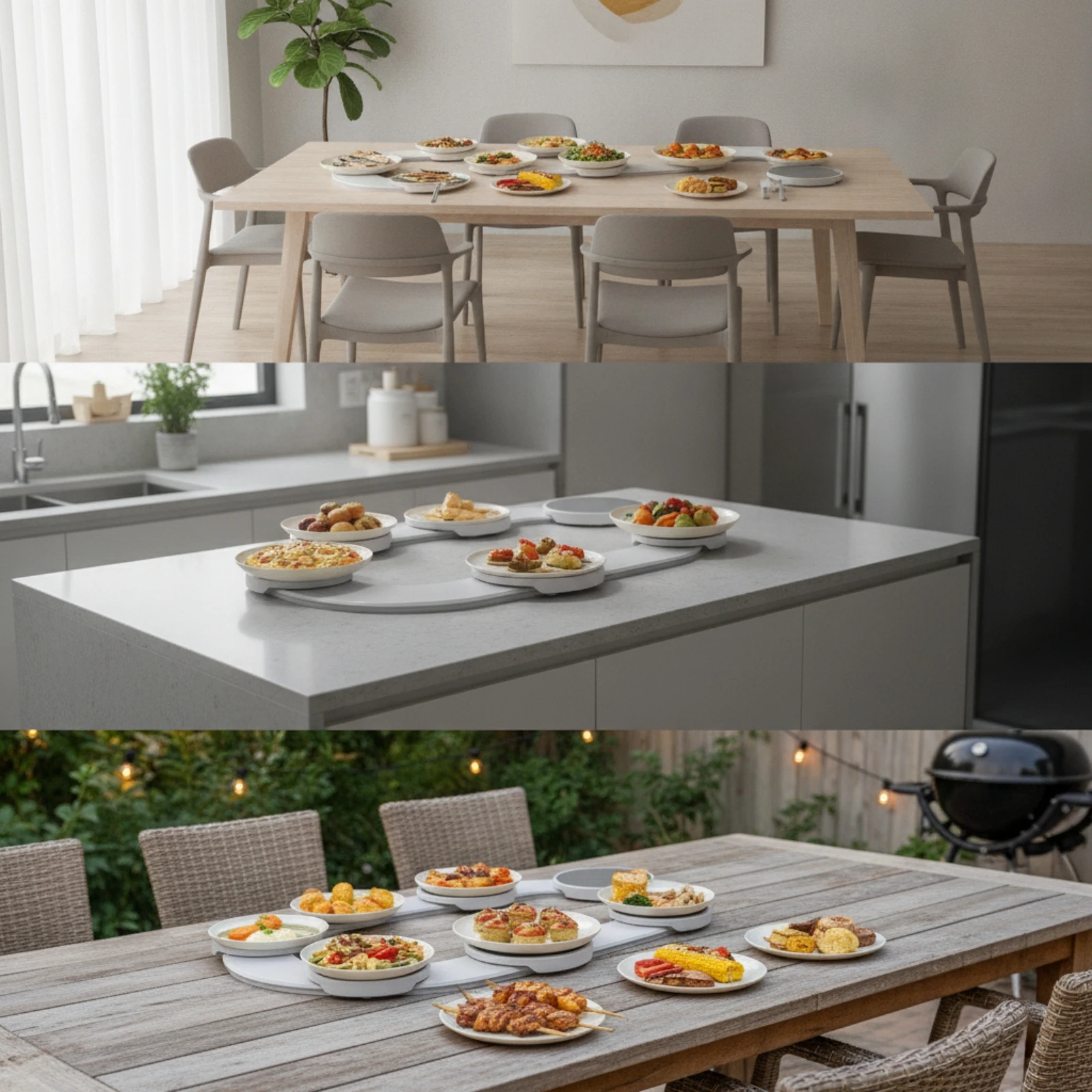 Rotating Dining Tray with Plate Supports Slim Rotating Serving Tray Tabletop Turntable Textured Tabletop Rotating Tray Round
