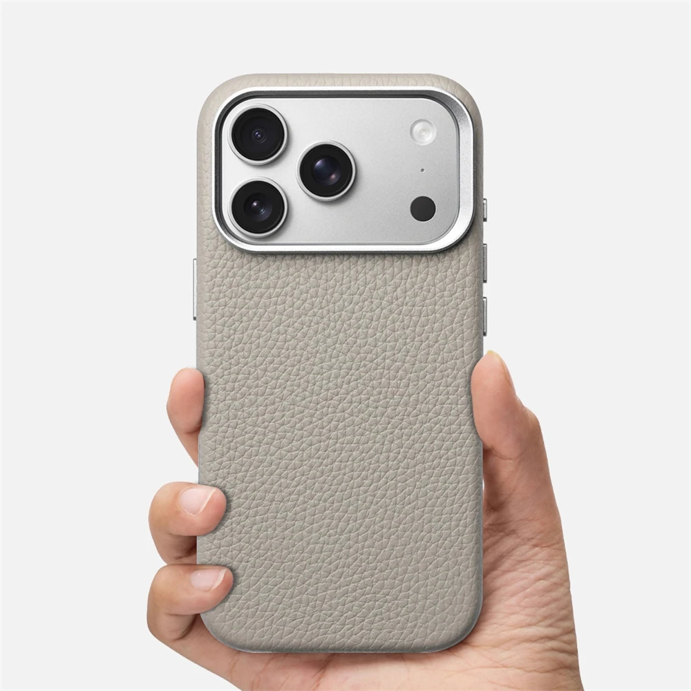 Luxury Business Lychee Texture Leather Shockproof Case For iPhone 17 Pro Max 16 15 14 13 For MagSafe Magnetic Alloy Lens Cover