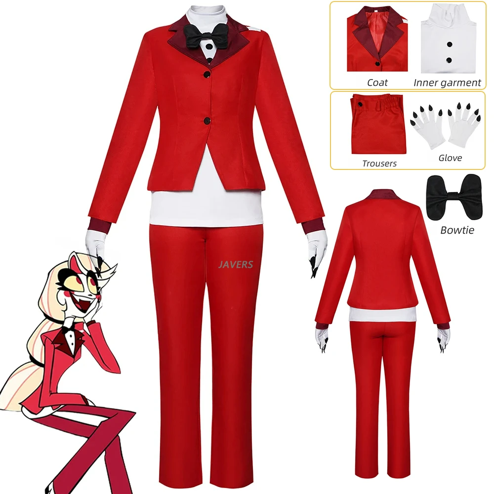 

Anime Hazbin Charlie Morningstar Cosplay Costume Cartoon Hotel Disguise Fantasia Cos Shirt Bow Top Pants Outfits Halloween Suits