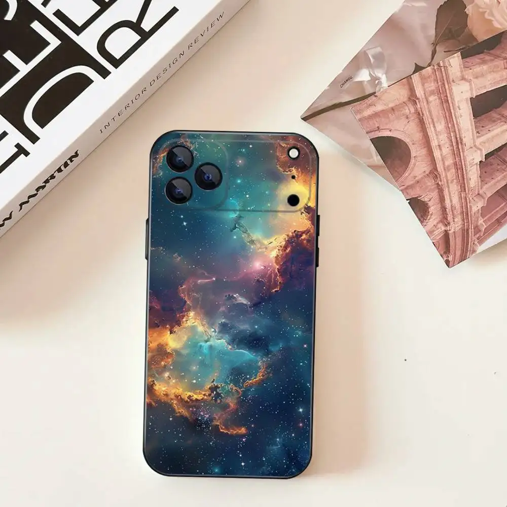 S-espaço para galáxia universo para iphone 17,16,15,14,13,12,11, pro, max, plus, e, se4, air, mini capa de telefone preta com capa macia
