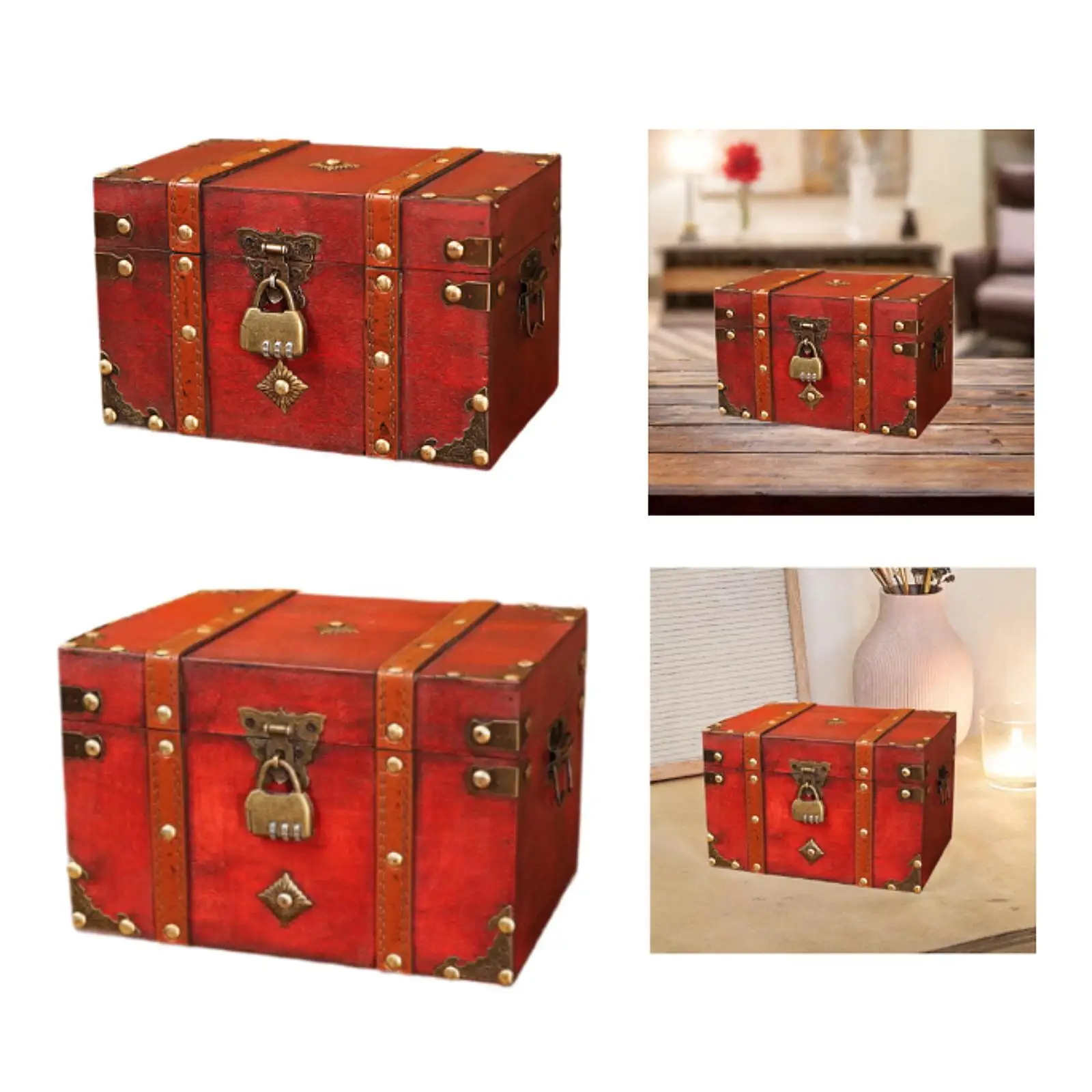 Wooden Storage Trunk Decorative Storage Box for Small Objects Collection