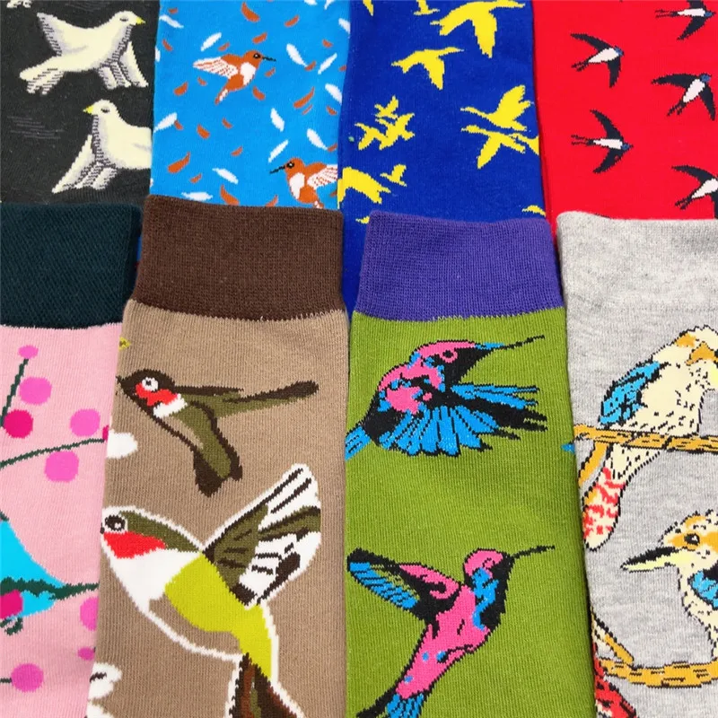 1Pair Adult Mid Calf Crew Cartoon Cottton Unisex Bird Pigeon Socks Peace Dove Hummingbird Swallow Birdie Magpie Sparrow Parrot