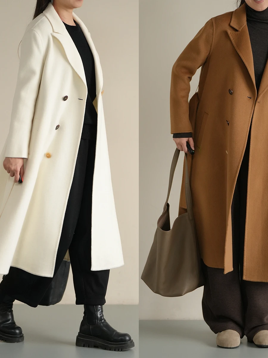 

Double-Faced Woolen Coat for Women with Detachable Decorative Chain 90% Wool 0% Camere Straight Cut Commute Sle