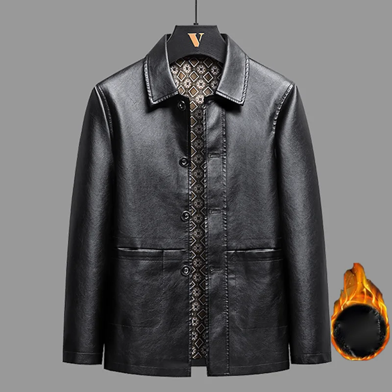 Real Leather Goat Skin Leather Jacket Men Spring Autumn Winter Added Velvet Thicken Men's Clothing Soft Leather Jacket Sheepskin