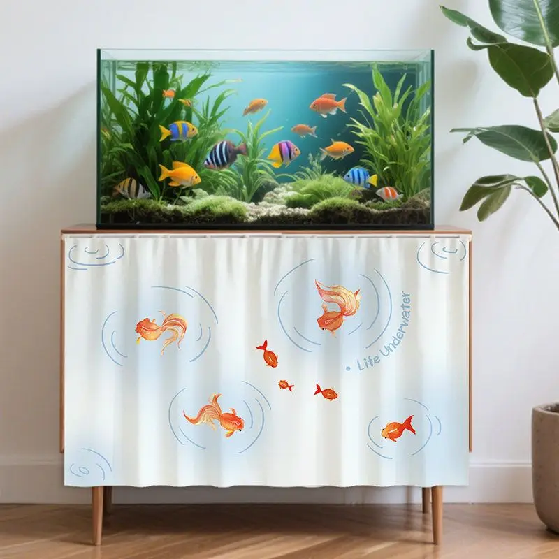 VIKAMA Cabinet Curtain Goldfish Print Dresser Curtain for Kitchen Shelf Home Decor Fresh