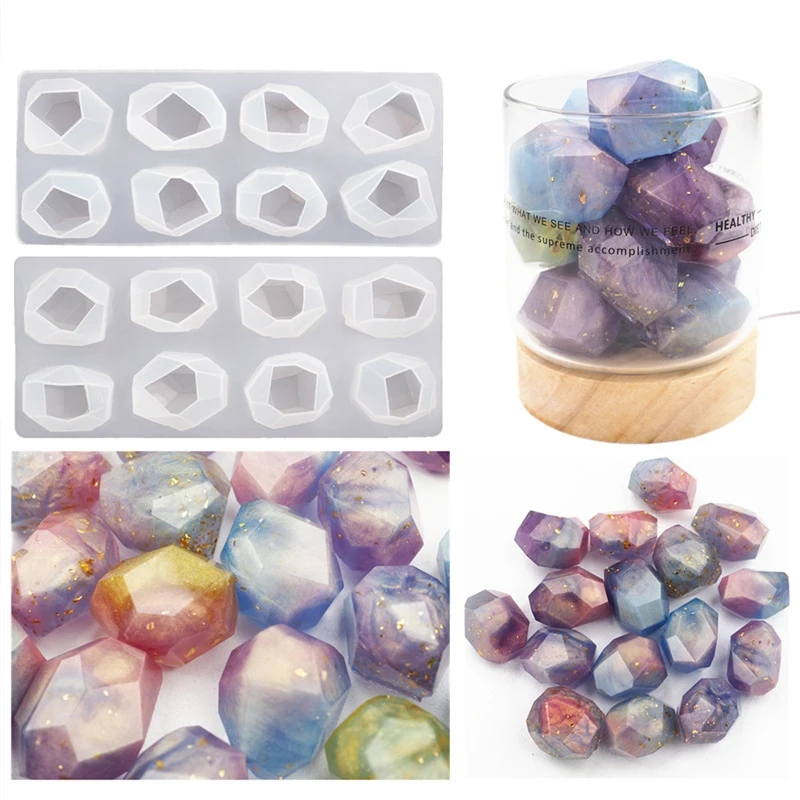 Crystal Epoxy Resin Mold Irregular Geometric Faceted Gemstone Crystal Spar Ore Night Light Mirror Silicone Mold