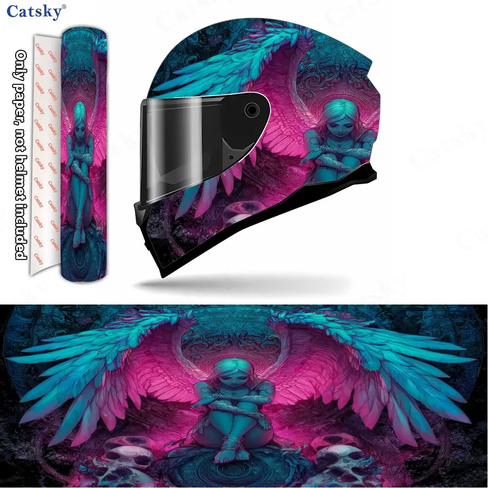 

Neon Phantom-Winged Angel Helmet Vinyl Wraps, Waterproof Scratch-Resistant Full Face Helmet Decals, Durable PVC Decoration Prote
