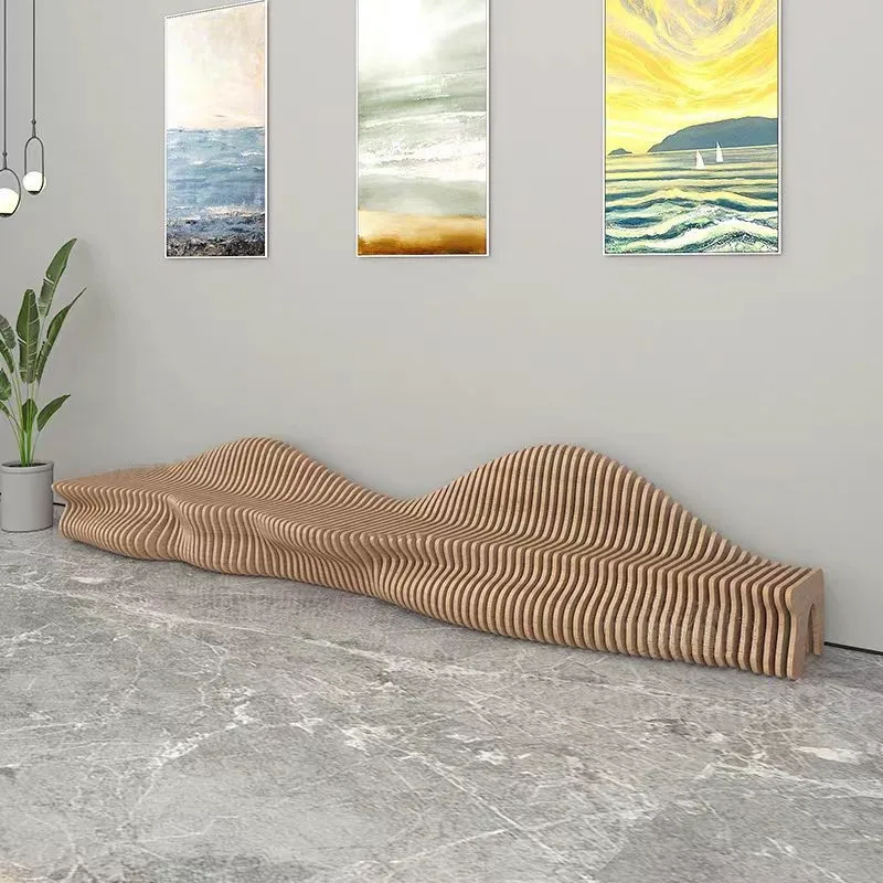 Outdoor solid wood sliced seat Hotel  Shaped bench Shopping mall Sales office Household rest Bench