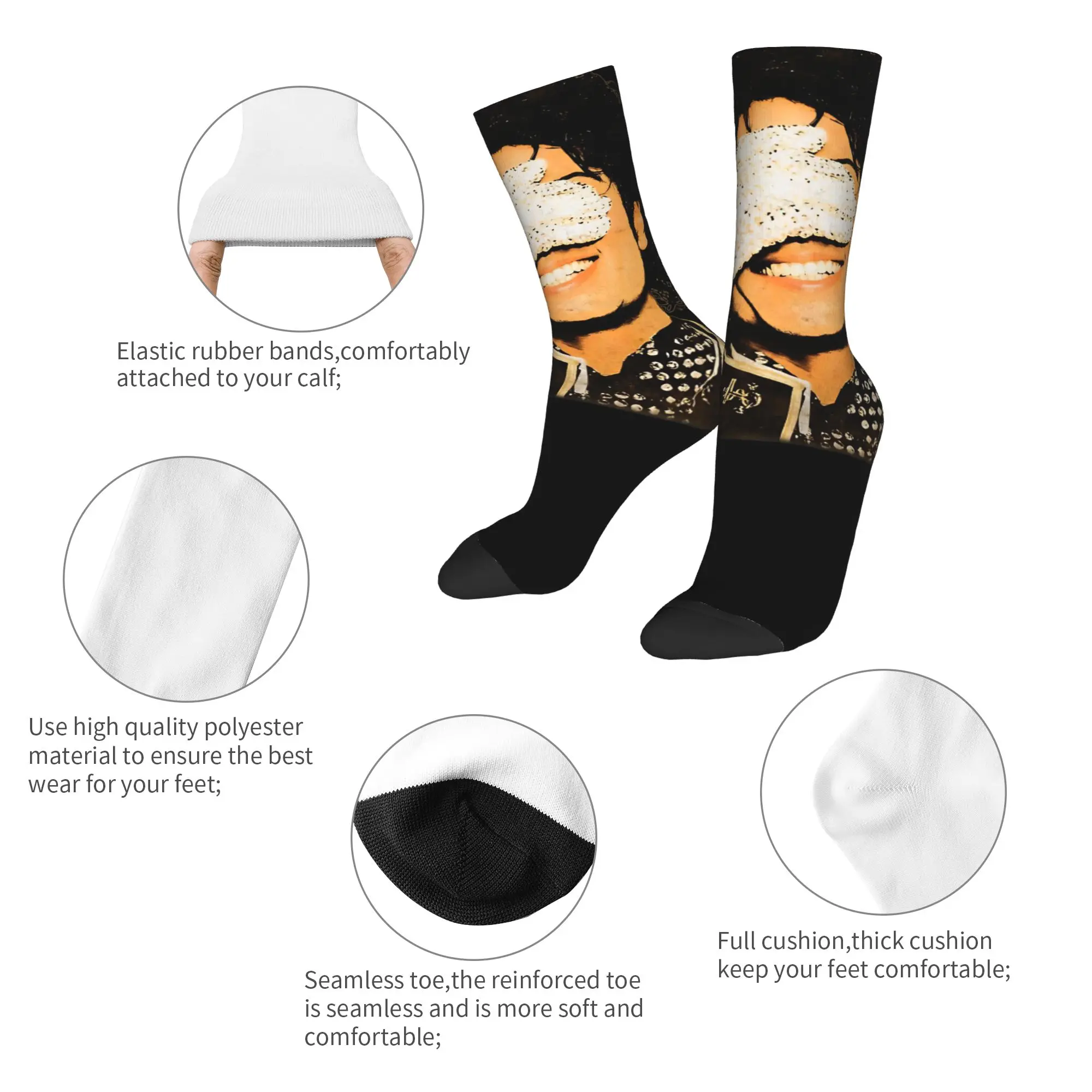 MJ Sparkling Glove Portrait Socks Men Women Polyester Casual Socks Harajuku Spring Summer Autumn Winter Middle Tube Socks Gift,