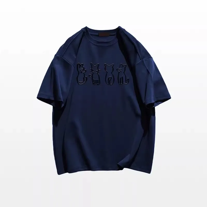 Modny T-shirt z krótkim rękawem z czystej bawełny dla kobiet na lato 2025 Luźny T-shirt z półrękawkiem w stylu retro amerykańskim